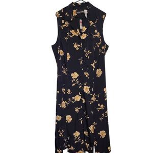 Sag Harbor Woman Black Gold Floral Dress Tank Maxi Button Up, Plus Size 22W NEW